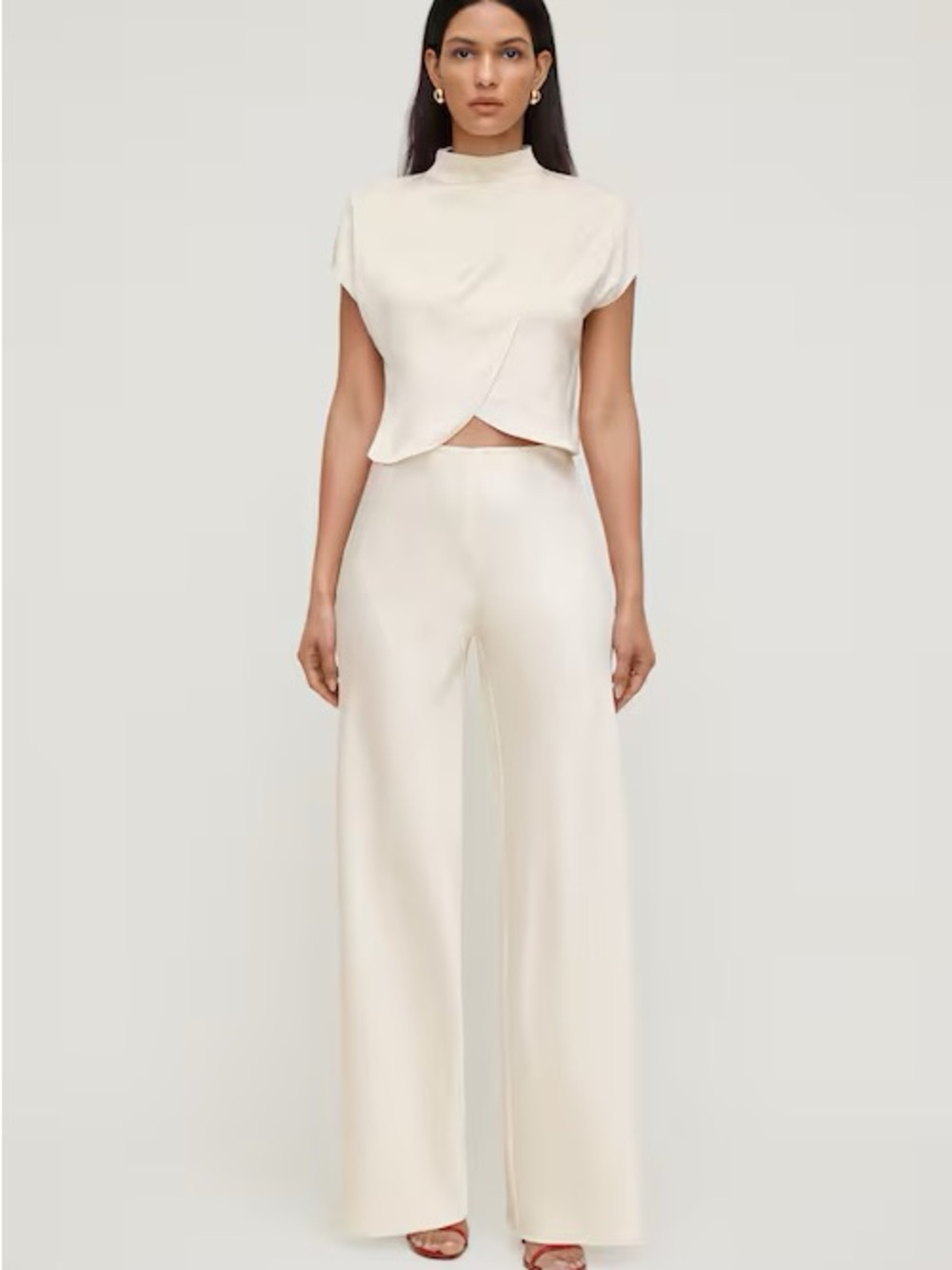 Dynamite Cream Wide-Leg Satin Pants